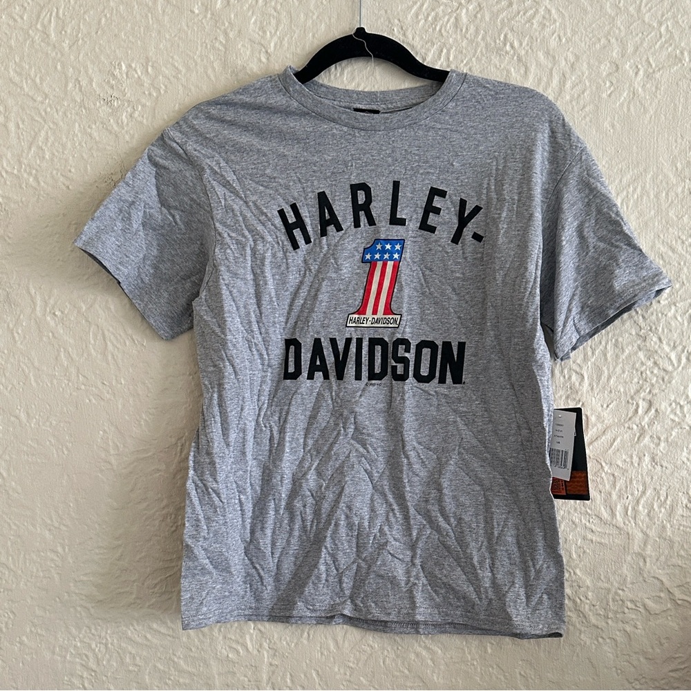 Harley-Davidson Gray 1 Stars Stripes Logo T-Shirt Boys Kids Large NWT
